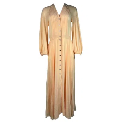 Pre-owned Chloé Chloe Peach Silk Pleated Maxi Dress, Size 36 In Sand