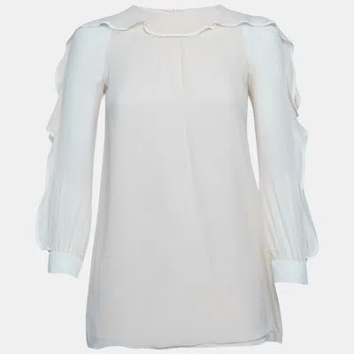 Pre-owned Chloé Peach/white Chiffon Ruffle Blouse L In Pink