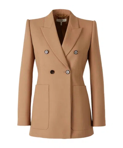 Chloé Peak-lapel Button Wool Blazer In Orange