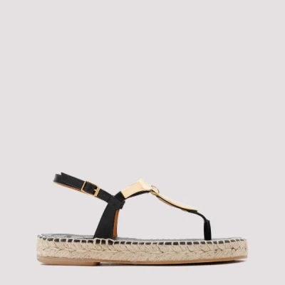Chloé Black And Gold Pema Flat Sandals In Neutrals