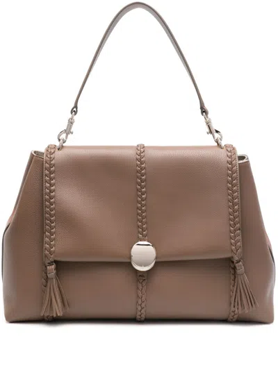 Chloé Penelope Leather Shoulder Bag Dark Nut In Brown