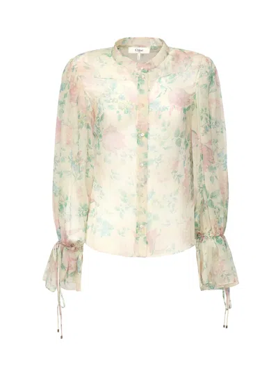 Chloé Peony Print Blouse In Silk Muslin