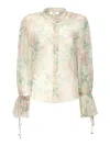 Chloé Peony Print Blouse In Silk Muslin In Sand