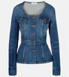 Chloé Denim Ruffled Equestrian Jacket In Blue