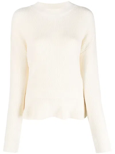 Chloé Peplum-hem Ribbed-knit Jumper In Neutrals