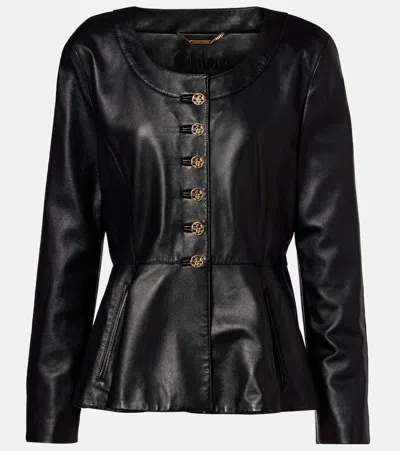 Chloé Peplum Leather Jacket In Brown