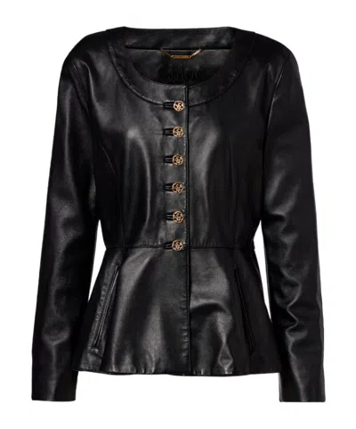 Chloé Peplum Leather Jacket In Black