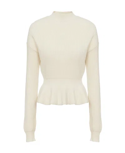 Chloé Peplum Ribbed-knit Jumper In White