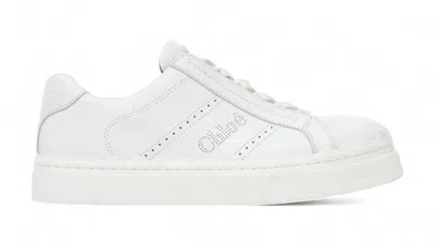 Pre-owned Chloé Perforated Calfskin Lauren Sneakers (women's) In White