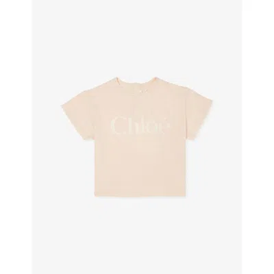 Chloé Babies' Petal Pink Brand-print Round-neck Cotton-jersey T-shirt 6 Months- In Brown