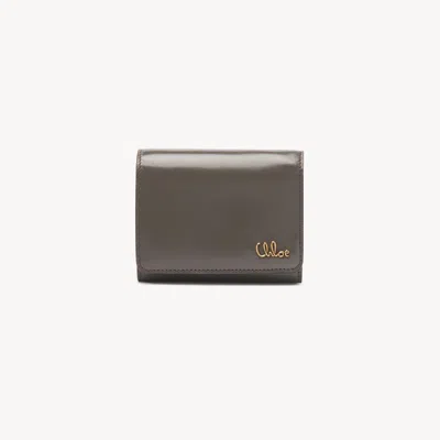 Chloé Petit Portefeuille À Trois Volets  Iconic En Cuir Brillant Femme Gris Taille Onesize 100% Cuir In Grey