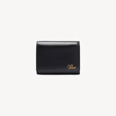 Chloé Petit Portefeuille À Trois Volets  Iconic En Cuir Brillant Femme Noir Taille Onesize 100% Cuir In Black