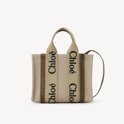 Chloé Petit Sac Cabas Woody En Toile De Lin Femme Brun Taille Onesize 100% Lin In Brown