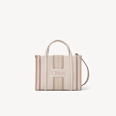Chloé Small Woody Loop Tote Bag In Canvas In Neutral