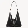Chloé Marcie Small Hobo Bag In Croc-embossed Leather In Black