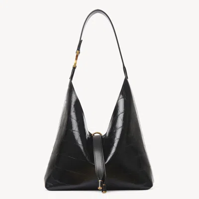 CHLOÉ SMALL MARCIE HOBO BAG IN CROCO-EFFECT LEATHER BLACK SIZE ONESIZE 100% CALF-SKIN LEATHER