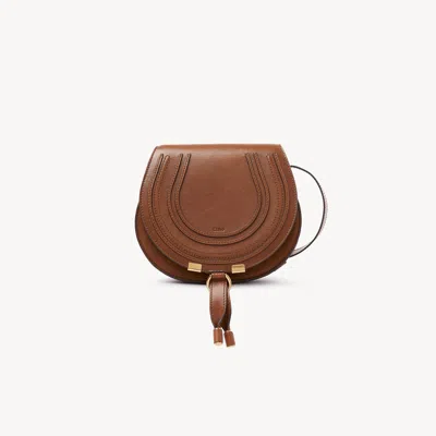 Chloé Marcie Small Leather Shoulder Bag With Logo Engraving In Tan