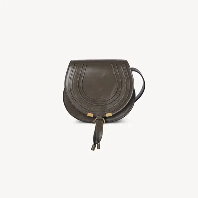 CHLOÉ SMALL MARCIE SADDLE BAG IN SHINY LEATHER GREY SIZE ONESIZE 100% CALF-SKIN LEATHER