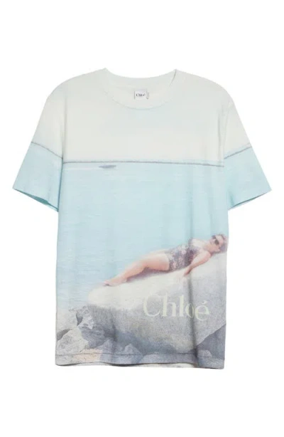 Chloé Crew Neck T-shirt With Logo In Cotton Jersey In Blue