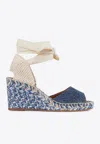 Chloé Piia Espadrille Wedge Blue Size 2 87% Cotton, 13% Hemp, Bovine Leather In Denim