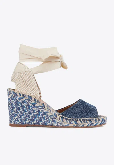 CHLOÉ PIIA 80 DENIM WEDGE ESPADRILLES