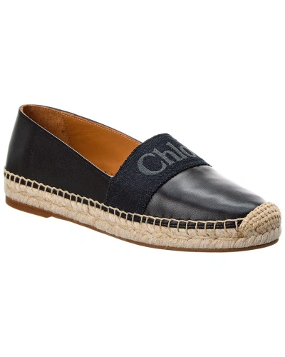 Chloé Piia Flat Leather Espadrille In Black