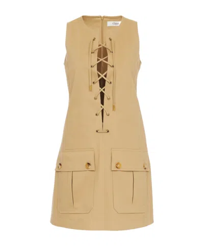 Chloé Pinafore Lace-up Mini Dress In Neutral