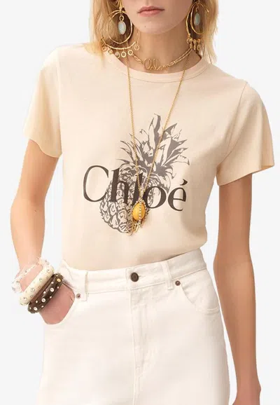 Chloé Pineapple And Logo Print T-shirt In Pink