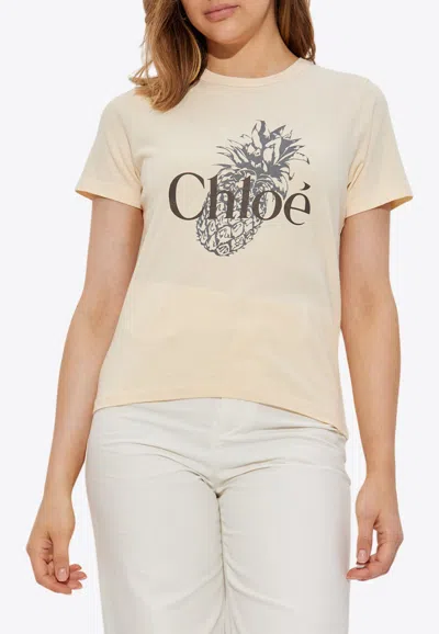 Chloé Pineapple And Logo Print T-shirt In Yellow