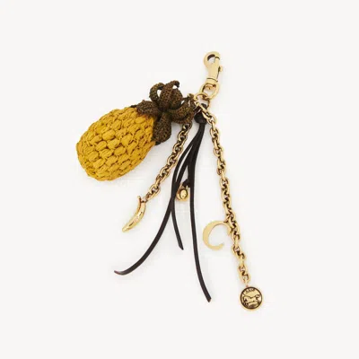 CHLOÉ PINEAPPLE BAG CHARM IN RAFFIA, METAL & LEATHER GOLDEN BRASS SIZE ONESIZE 100% RAFFIA