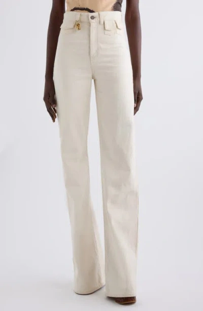 Chloé Pineapple Charm High Waist Twill Pants In Eden White