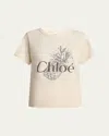Chloé Pink Crewneck T-shirt With Maxi Logo Print On The Front In Cotton Woman In Neutral