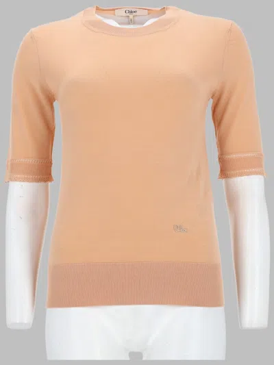 Chloé Knit Top Half Sleeves Ribbed Hem In Multi