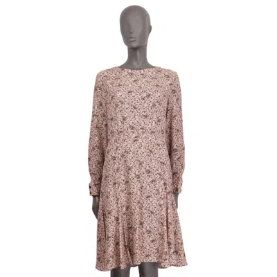 Pre-owned Chloé Chloe Pink & Brown 2021 Bird Print Silk Crepe Long Sleeve Dress 40 M