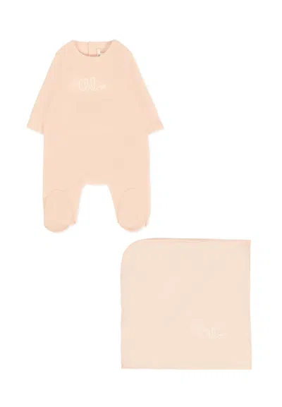 Chloé Pink Babygrow Set For Baby Girl With Logo In Brown
