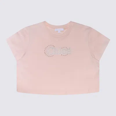 Chloé Kids' Pink Cotton T-shirt In Rosa Pallido