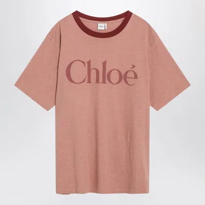 CHLOÉ CHLOÉ  PINK COTTON T-SHIRT WITH LOGO
