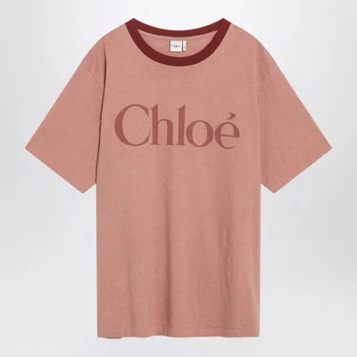 CHLOÉ PINK COTTON T-SHIRT WITH LOGO