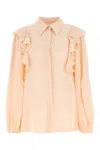 Chloé Crepe Button-down Blouse With Shoulder Ruffles In Pink