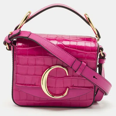 Pre-owned Chloé Pink Croc Embossed Leather Mini C Top Handle Bag