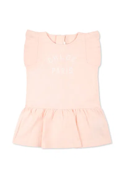 CHLOÉ PINK DRESS FOR BABY GIRL WITH LOGO