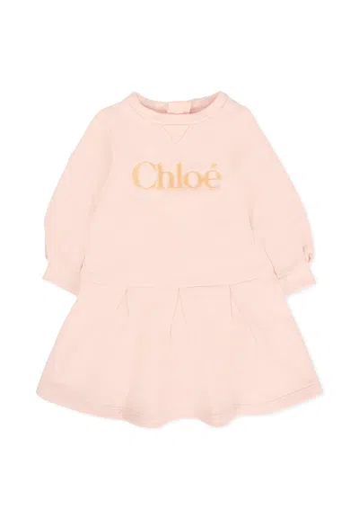 Chloé Pink Dress For Baby Girl With Logo