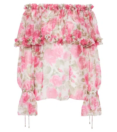 Chloé Pink Floral Off Shoulder Top