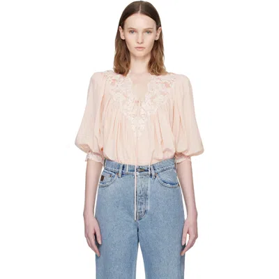 Chloé Pink Fluid Puff-sleeve Blouse In Neutral