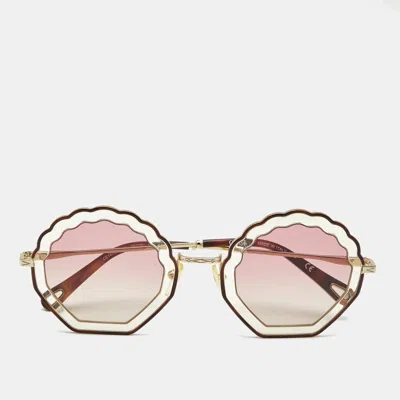 Pre-owned Chloé Pink Gradient Ce147s Scalloped Round Sunglasses