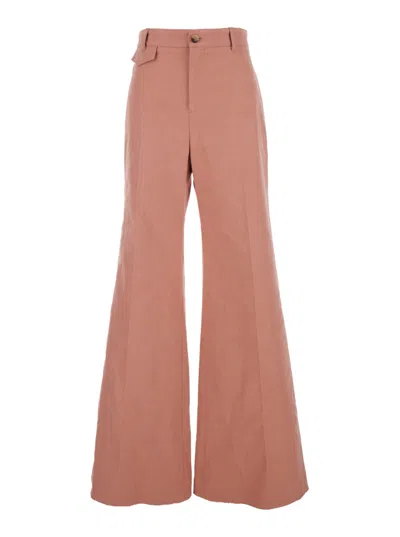 Chloé Dark Pink Cotton Flared Leg Pant In Brown