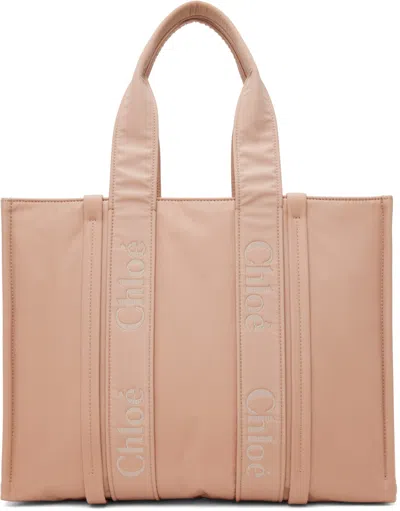 Chloé Pink Large Woody Tote In 6k7 Rose Dust