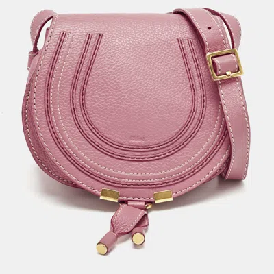 Pre-owned Chloé Pink Leather Mini Marcie Saddle Crossbody Bag