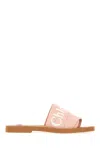 Chloé Pink Linen Blend Woody Slippers In Light Rosewood