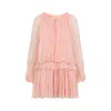 Chloé Women Pink Mini Dress With Drawstring On The Front And Cape Design In Silk Woman In Pink